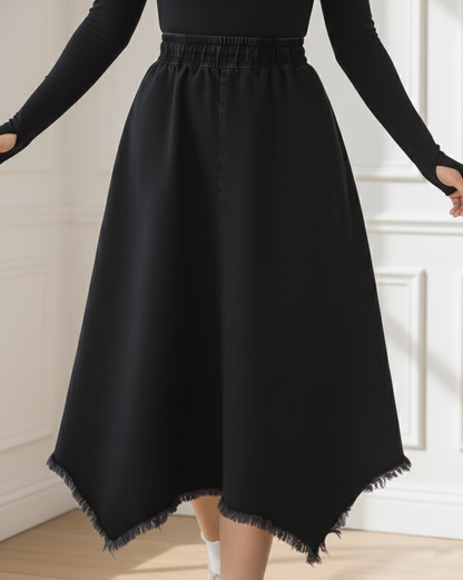 Denim Frayed Skirt