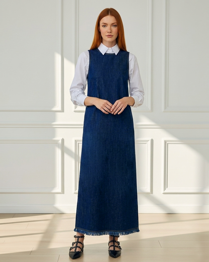 Frayed Denim Maxi Dress