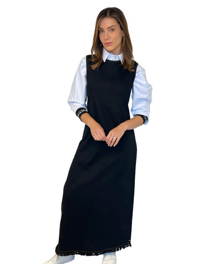 Frayed Denim Maxi Dress